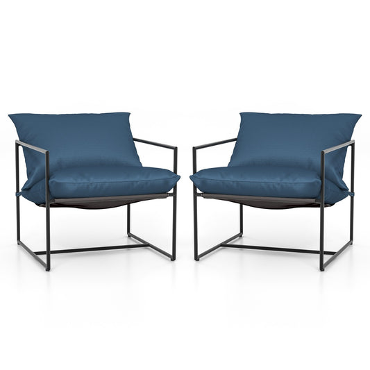 LIVSK Ergonomische Vrijetijdsstoelen Set van 2 - Uniek Slingontwerp - Scheurvast en Ademend - Comfortabele Kussens - Zwart/Navy