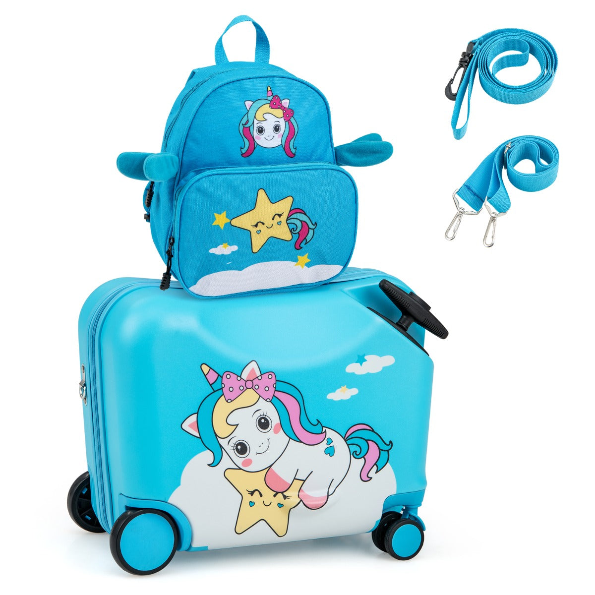 LIVSK Kinderkofferset - 47 cm Koffer en 30 cm Rugzak - Multifunctioneel en Verstelbaar - Duurzaam en Ergonomisch - Blauw