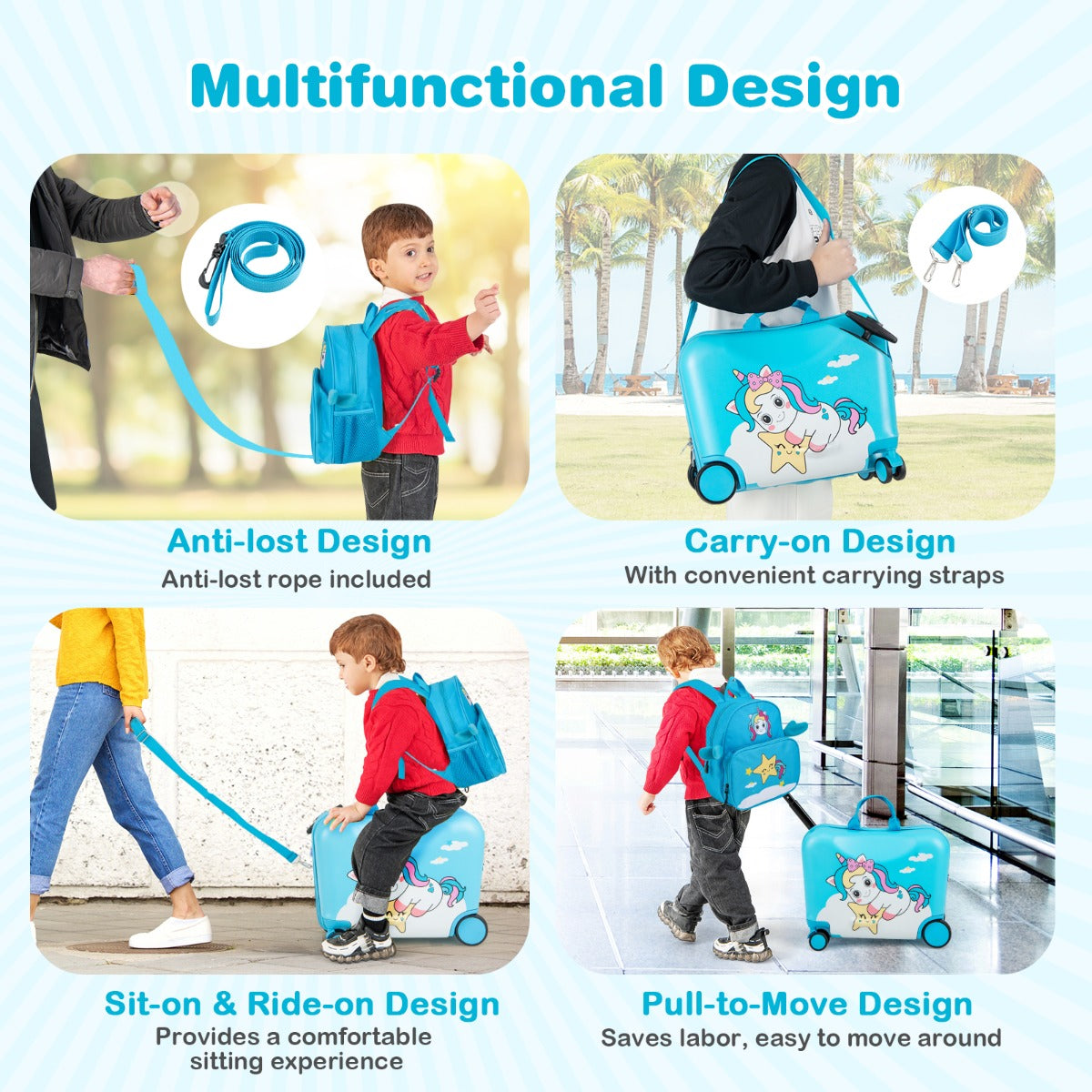 LIVSK Kinderkofferset - 47 cm Koffer en 30 cm Rugzak - Multifunctioneel en Verstelbaar - Duurzaam en Ergonomisch - Blauw
