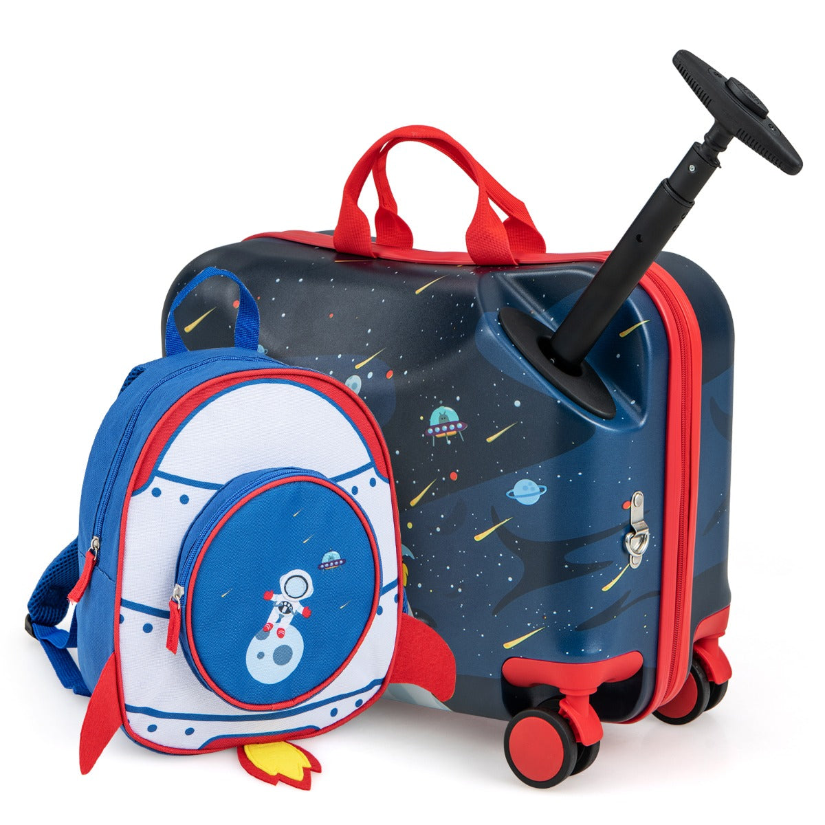 LIVSK Kinderen Kofferset - Koffer 47 cm & Rugzak 30 cm - Verstelbaar Handvat - Duurzaam en Veilig - Zwart + Blauw