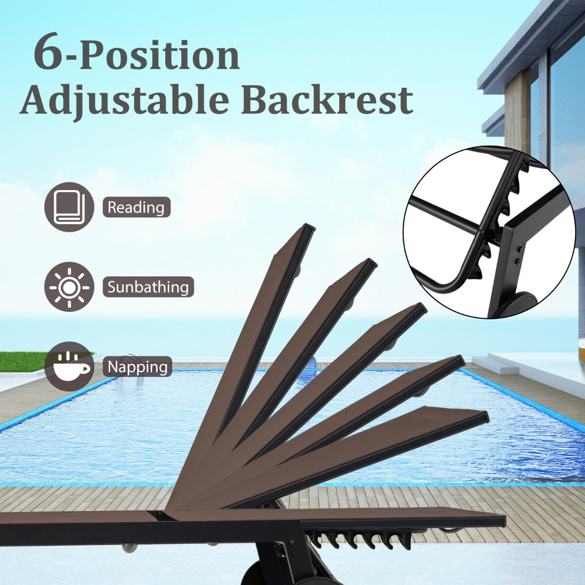 Livsk costway set van 2 stuks patio ligstoel van ademend materiaal met bijzettafel van gehard glas 4