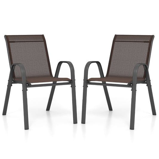 Livsk costway set van 2 terrasstoelen stapelbare metalen eetkamerstoel met armleuningen tuinstoel van ademende bruin