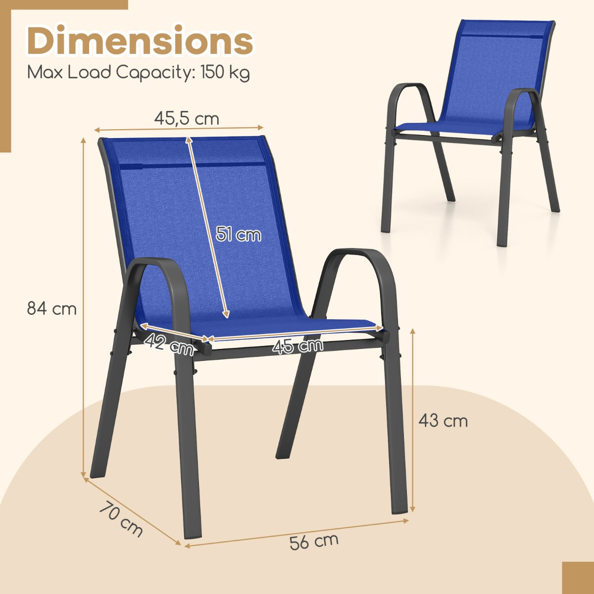 LIVSK Terrasstoelenset - Ergonomische Rugleuning - Voorgevormde Armleuningen - Duurzame Stof - Stapelbaar - Tot 150 kg -