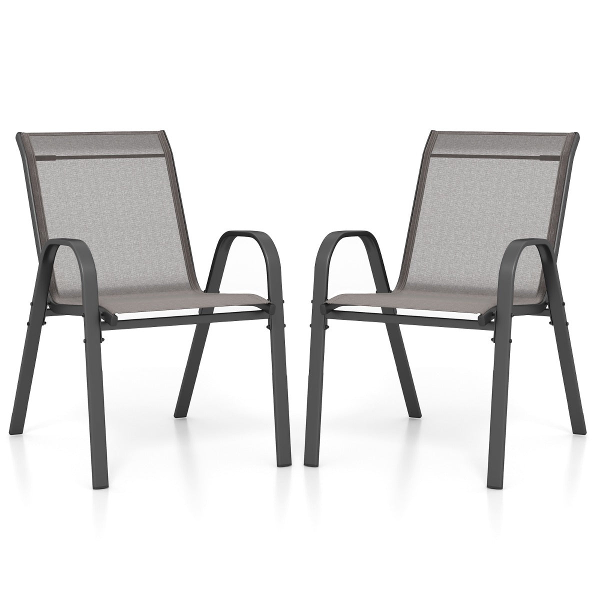 LIVSK Terrasstoelenset - Ergonomische Tuinstoelen met Armleuningen - Ademend en Sneldrogend - Compact Stapelbaar - Grijs