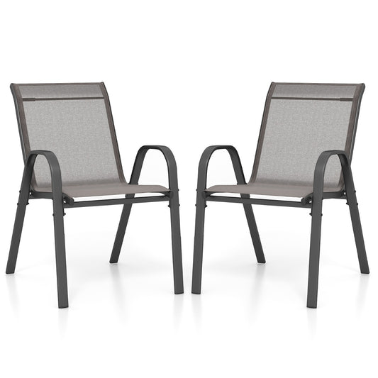 LIVSK Terrasstoelenset - Ergonomische Tuinstoelen met Armleuningen - Ademend en Sneldrogend - Compact Stapelbaar - Grijs