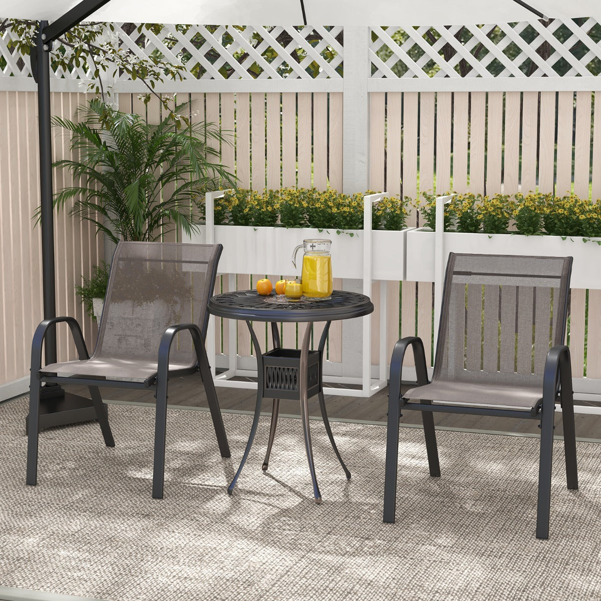 LIVSK Terrasstoelenset - Ergonomische Tuinstoelen met Armleuningen - Ademend en Sneldrogend - Compact Stapelbaar - Grijs