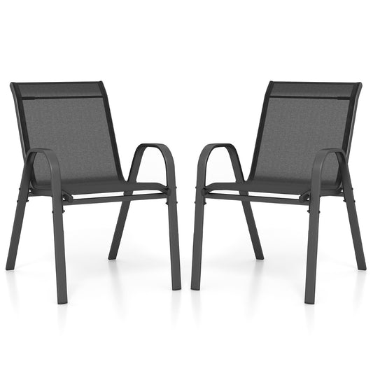 LIVSK Terrasstoelenset - Ergonomisch Ontwerp - Ademend en Sneldrogend - Compact Stapelbaar - Tot 150 kg - Zwart