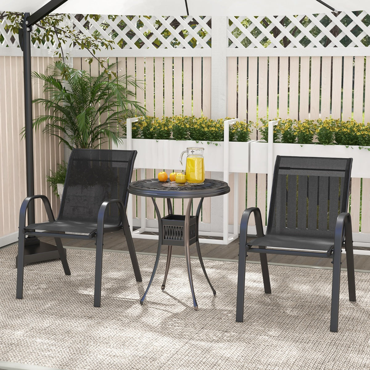 LIVSK Terrasstoelenset - Ergonomisch Ontwerp - Ademend en Sneldrogend - Compact Stapelbaar - Tot 150 kg - Zwart