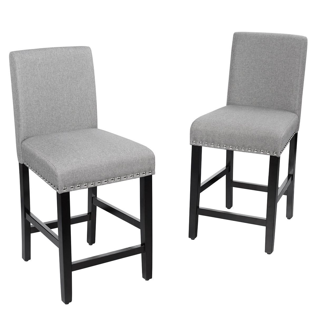 LIVSK Barstoelen - Veerkrachtige Spons - Ergonomische Rugleuning - Rubberhouten Poten - Tot 150 kg - Grijs