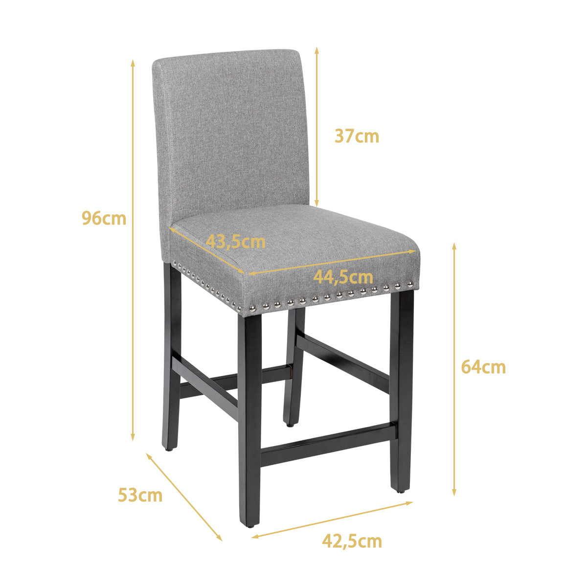LIVSK Barstoelen - Veerkrachtige Spons - Ergonomische Rugleuning - Rubberhouten Poten - Tot 150 kg - Grijs