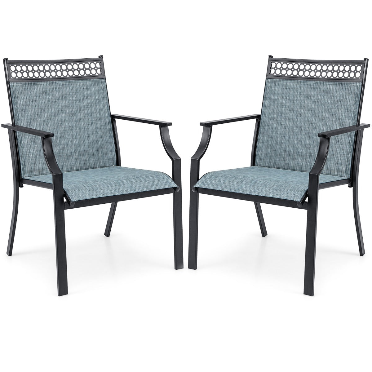 LIVSK Set van 2 Terrasstoelen - Sneldrogend Stof - Ergonomische Rugleuning - Draagvermogen 150 kg - 66 x 61 x 90 cm - Blauw