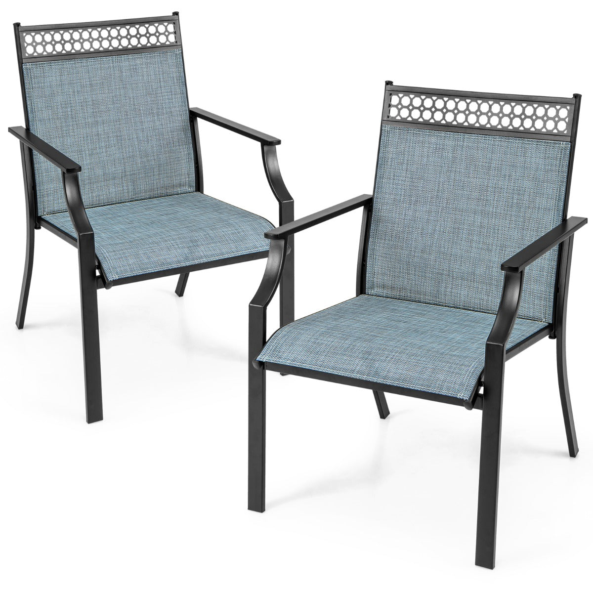 LIVSK Set van 2 Terrasstoelen - Sneldrogend Stof - Ergonomische Rugleuning - Draagvermogen 150 kg - 66 x 61 x 90 cm - Blauw