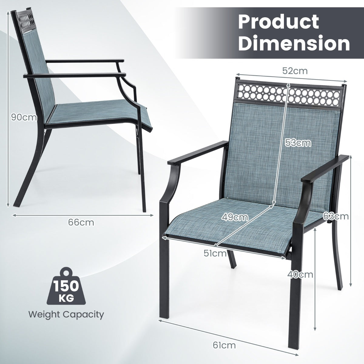 LIVSK Set van 2 Terrasstoelen - Sneldrogend Stof - Ergonomische Rugleuning - Draagvermogen 150 kg - 66 x 61 x 90 cm - Blauw