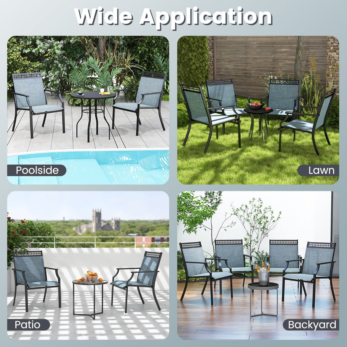 LIVSK Set van 2 Terrasstoelen - Sneldrogend Stof - Ergonomische Rugleuning - Draagvermogen 150 kg - 66 x 61 x 90 cm - Blauw