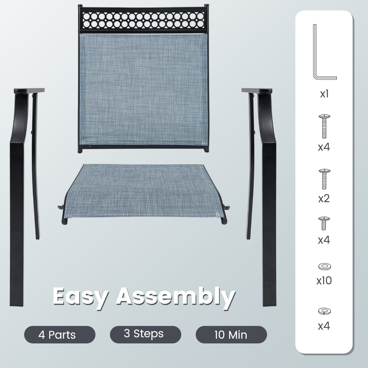 LIVSK Set van 2 Terrasstoelen - Sneldrogend Stof - Ergonomische Rugleuning - Draagvermogen 150 kg - 66 x 61 x 90 cm - Blauw