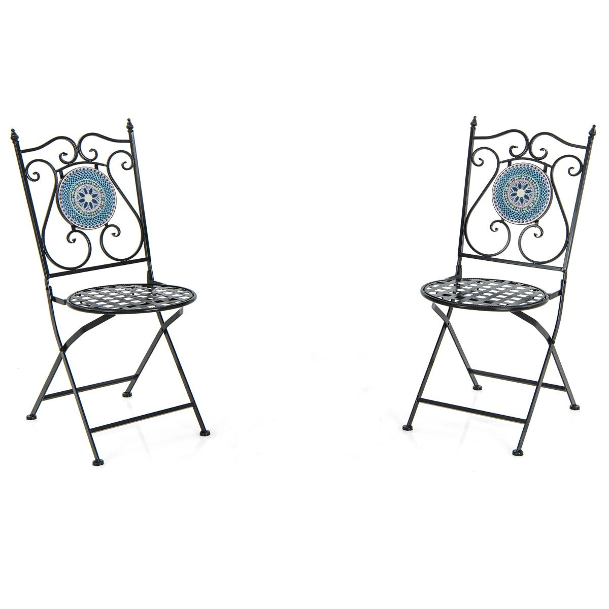 LIVSK Set van 2 Inklapbare Tuinstoelen met Mozaïekpatroon - Stevig Metaal - Ergonomisch Ontwerp - Voor Binnen en Buiten