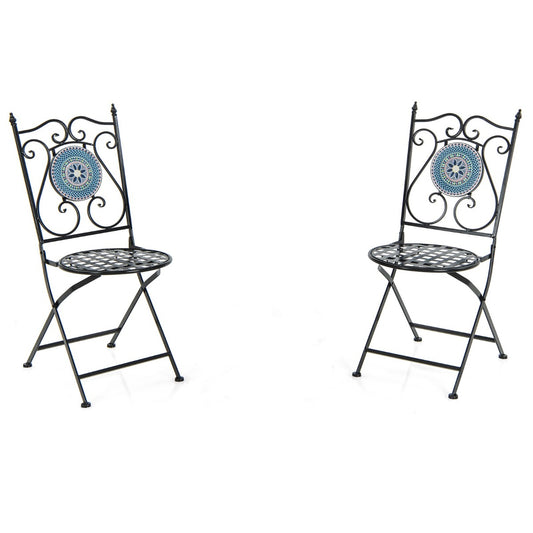 LIVSK Set van 2 Inklapbare Tuinstoelen met Mozaïekpatroon - Stevig Metaal - Ergonomisch Ontwerp - Voor Binnen en Buiten