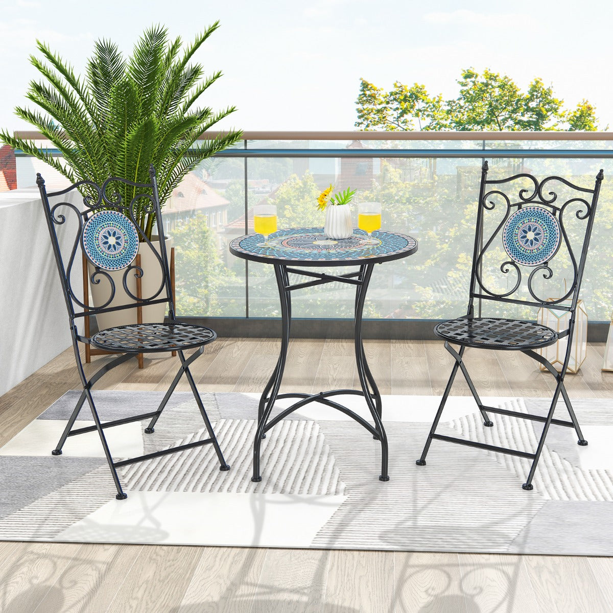 LIVSK Set van 2 Inklapbare Tuinstoelen met Mozaïekpatroon - Stevig Metaal - Ergonomisch Ontwerp - Voor Binnen en Buiten