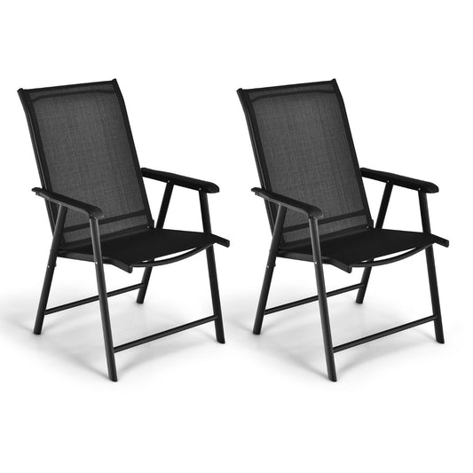 LIVSK Set van 2 Opvouwbare Tuinstoelen - Robuust Metalen Frame - Ergonomische Rugleuning - Hoog Comfort - Tot 150 kg - Zwart