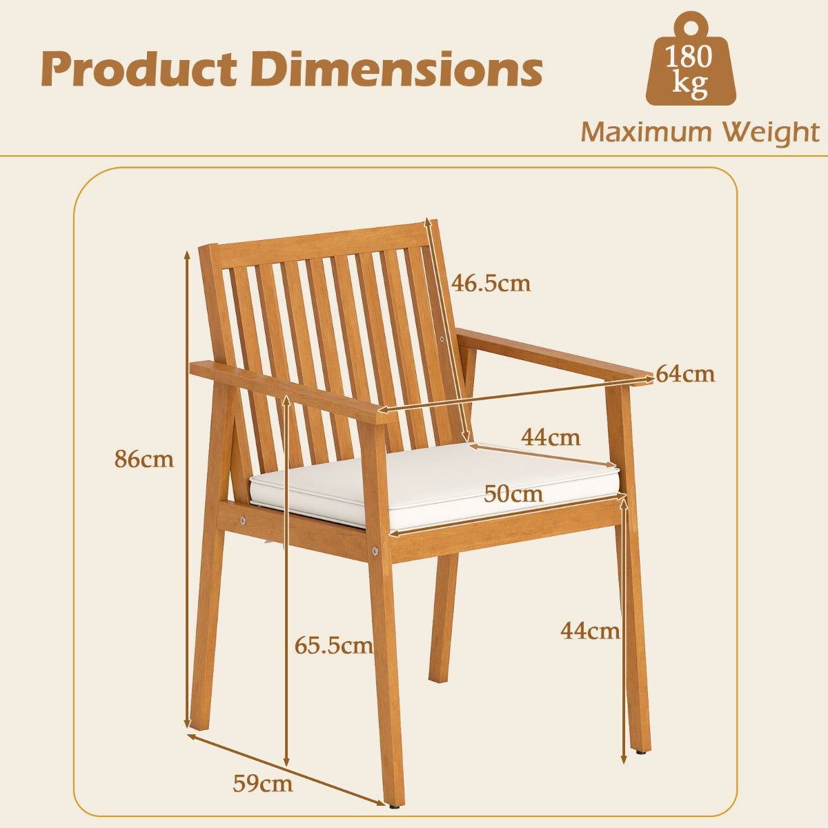 Livsk costway set van 2 tuinstoelen outdoor stoelen van acaciahout met afneembaar gestoffeerd kussen naturel 1