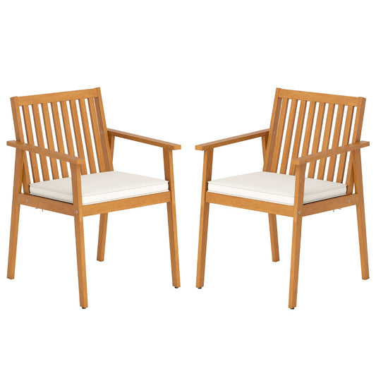 Livsk costway set van 2 tuinstoelen outdoor stoelen van acaciahout met afneembaar gestoffeerd kussen naturel
