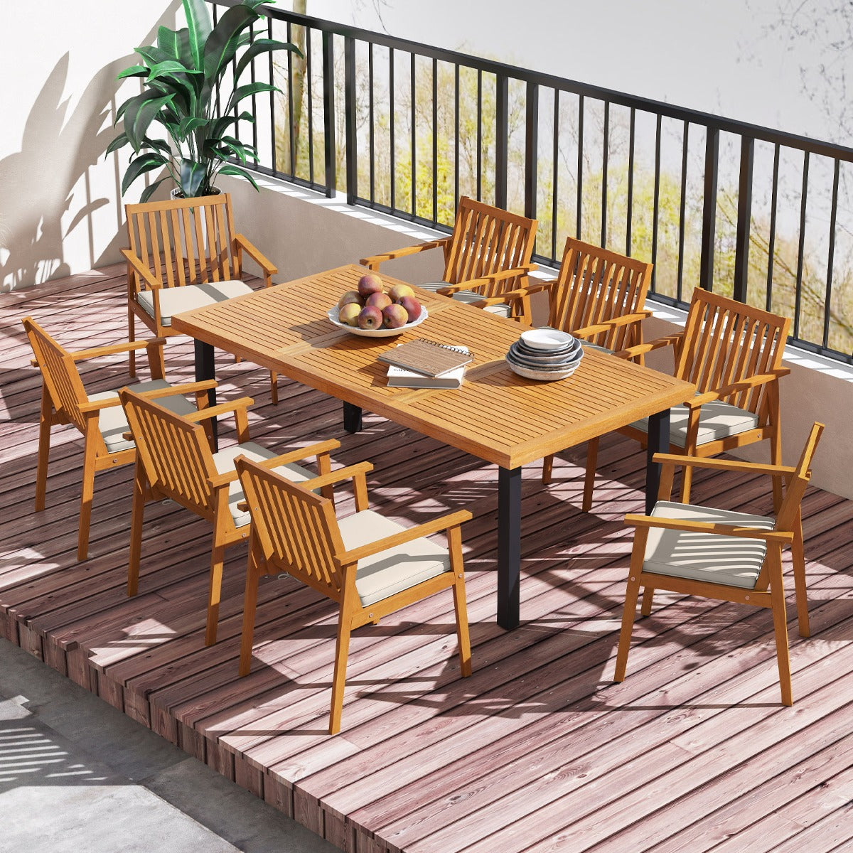 Livsk costway set van 2 tuinstoelen outdoor stoelen van acaciahout met afneembaar gestoffeerd kussen naturel