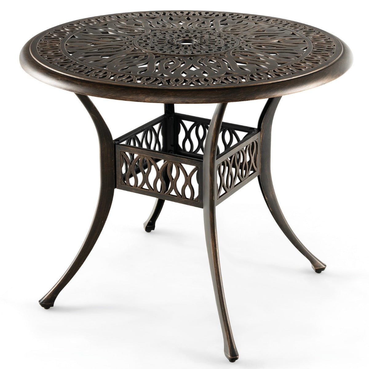 Livsk costway set van 2 tuinstoelen van gegoten aluminium en eettafel van aluminium stapelbare eetkamerstoelen en ronde tuintafel 1 1