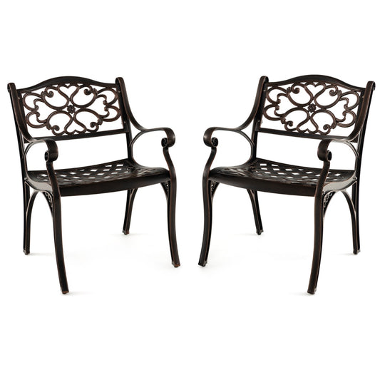 LIVSK 2-delige Terrasstoelen Set - Weerbestendig Gegoten Aluminium - Ergonomisch en Stabiel - Voor Buiten - Brons