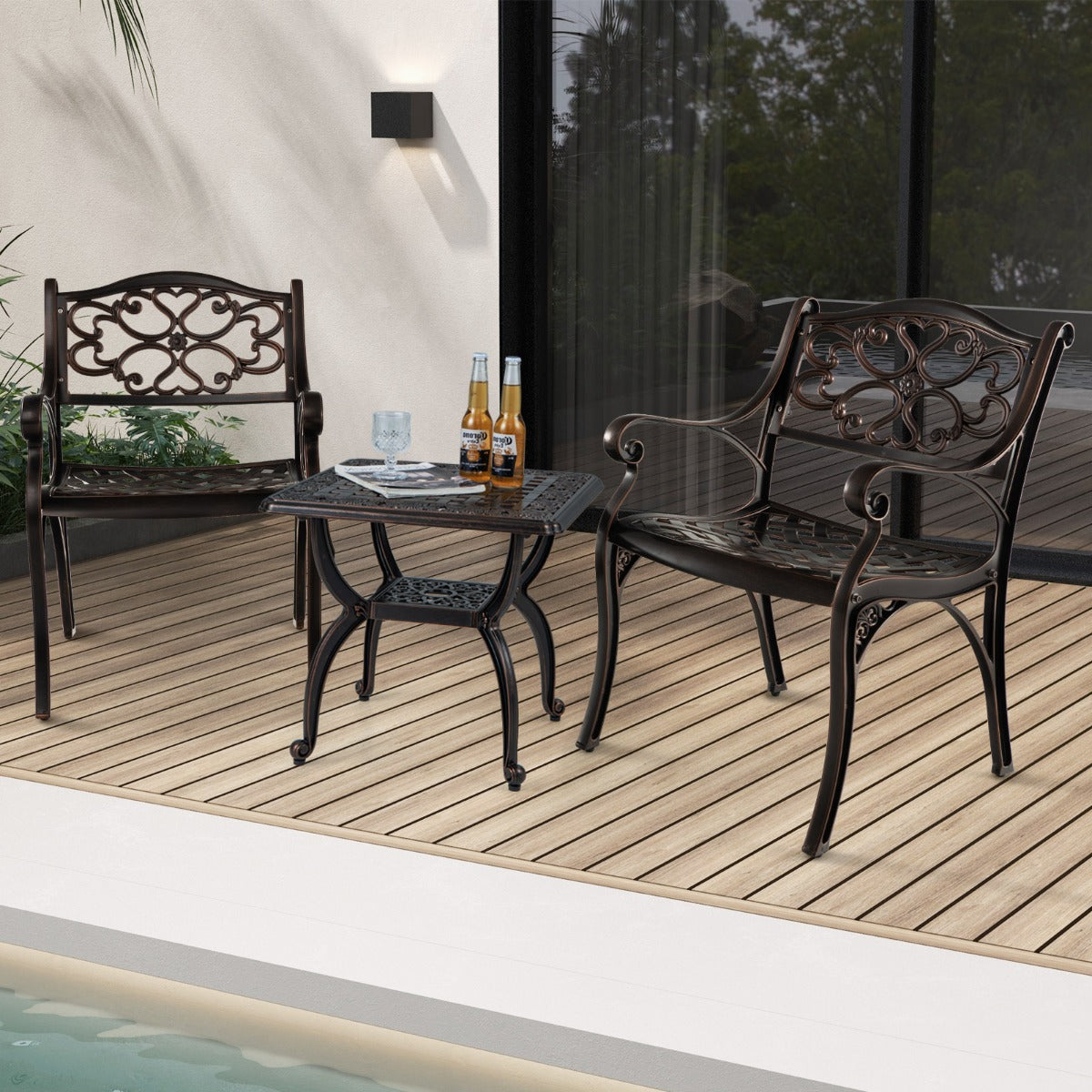 LIVSK 2-delige Terrasstoelen Set - Weerbestendig Gegoten Aluminium - Ergonomisch en Stabiel - Voor Buiten - Brons