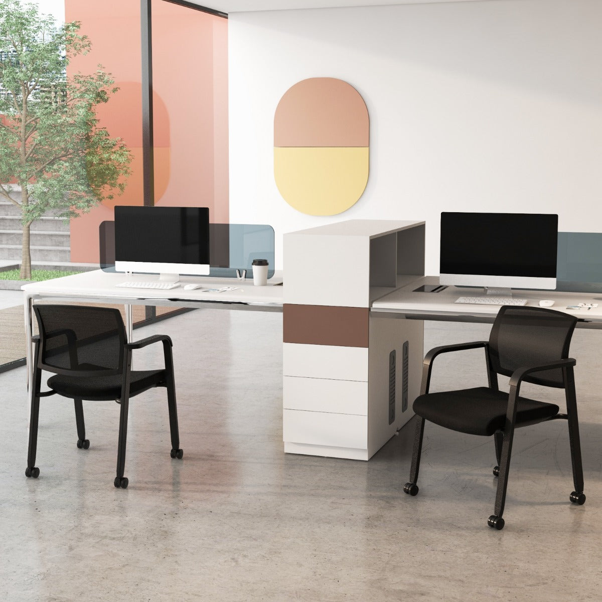 LIVSK Ergonomische Stapelstoelen Set van 2 - Gebogen Netrugleuning - Gewatteerde Zitting - Wielen - Tot 150 kg - Zwart