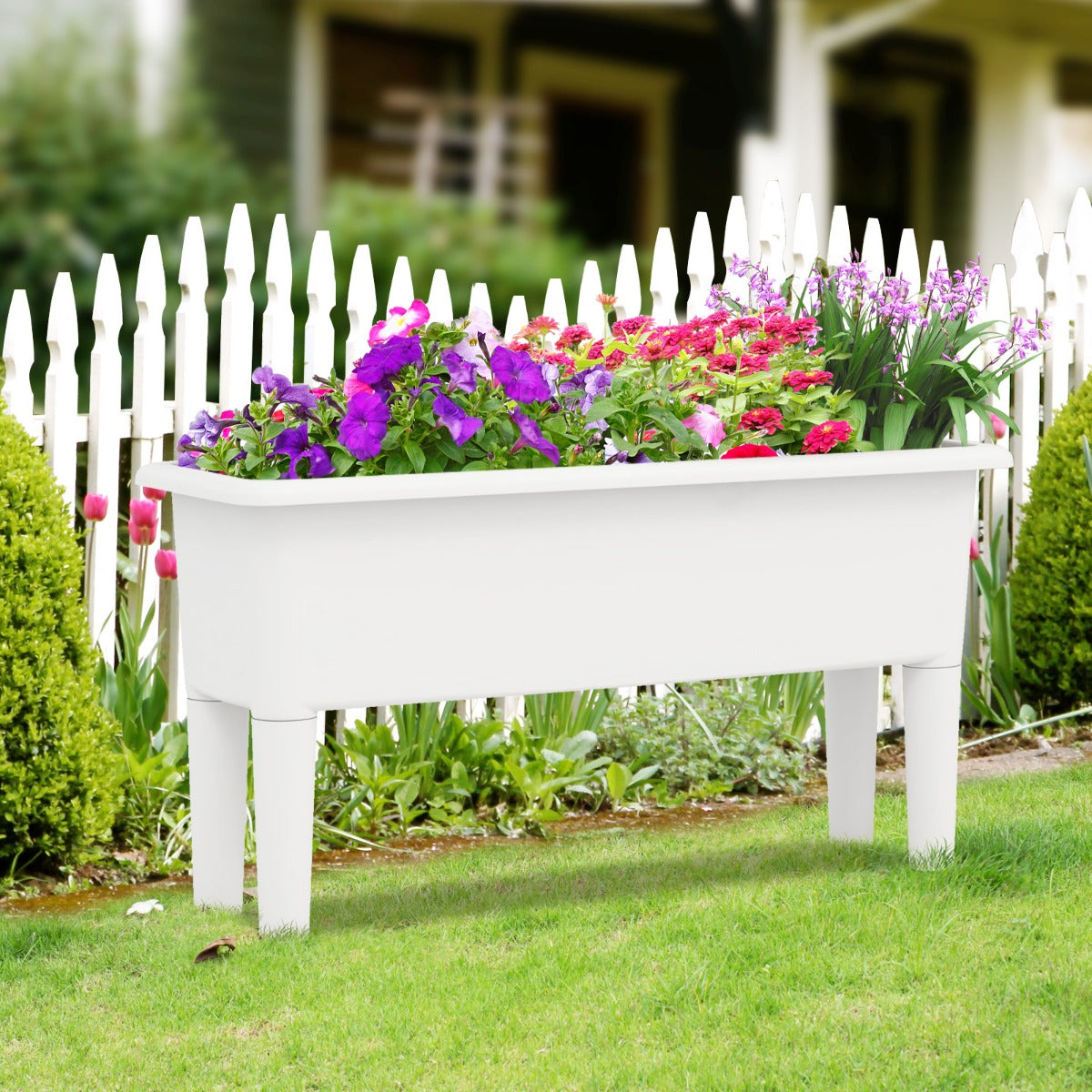 LIVSK Zelfwatergevende Verhoogde Plantenbakken - 29L Inhoud - Afneembare Poten - Weerbestendig PP - 80 x 30 x 40 cm - Wit