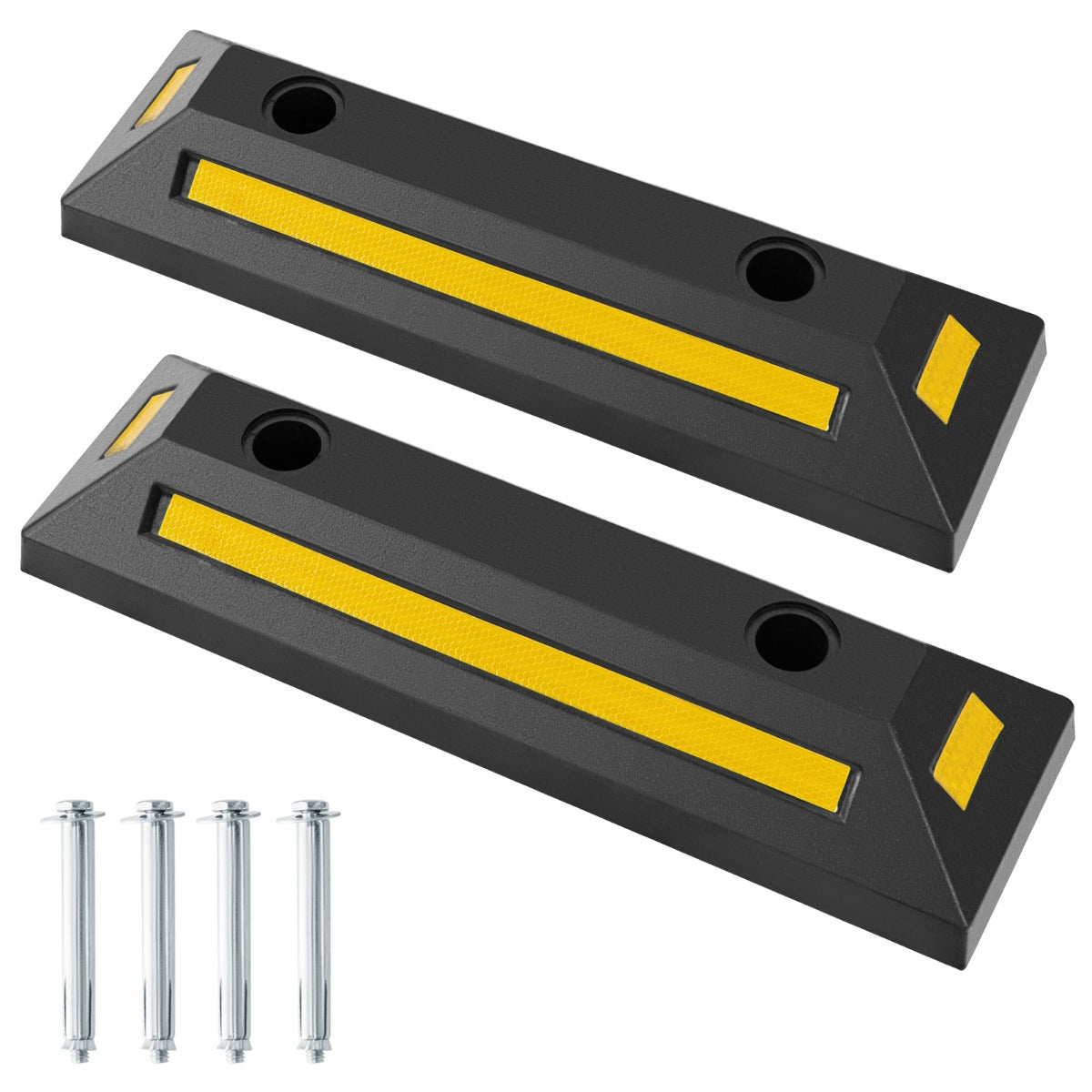LIVSK Parkeerbumper - Duurzaam Rubber - Versterkte Basis - Reflecterende Strip - Laadvermogen 4 ton - 54,5 x 16 x 9 cm - Geel +