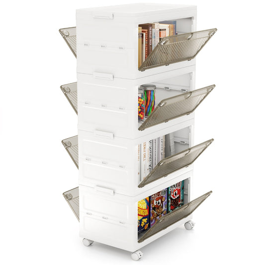 LIVSK Opvouwbare Opbergbakken - Snelle Montage - Stapelbaar met Dubbele Deuren - 126 L/168 L - Met Wielen - Wit + Bruin