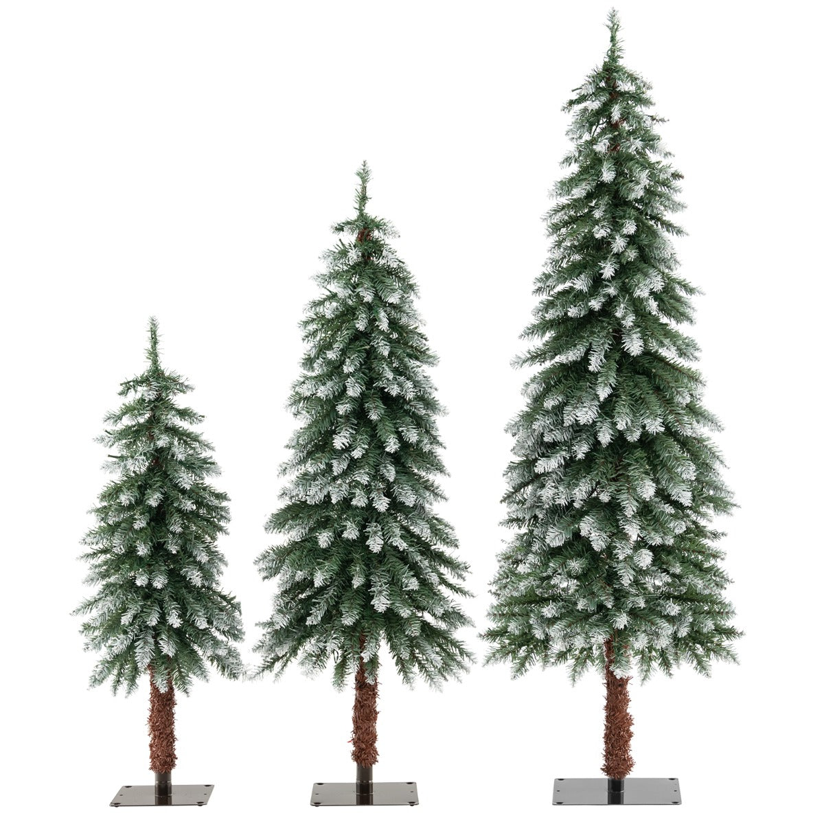 LIVSK Kerstbomenset - 3 Bomen in 90/120/150 cm - Sneeuwnaalden - LED-Verlichting - Duurzaam PVC - Groen en Wit