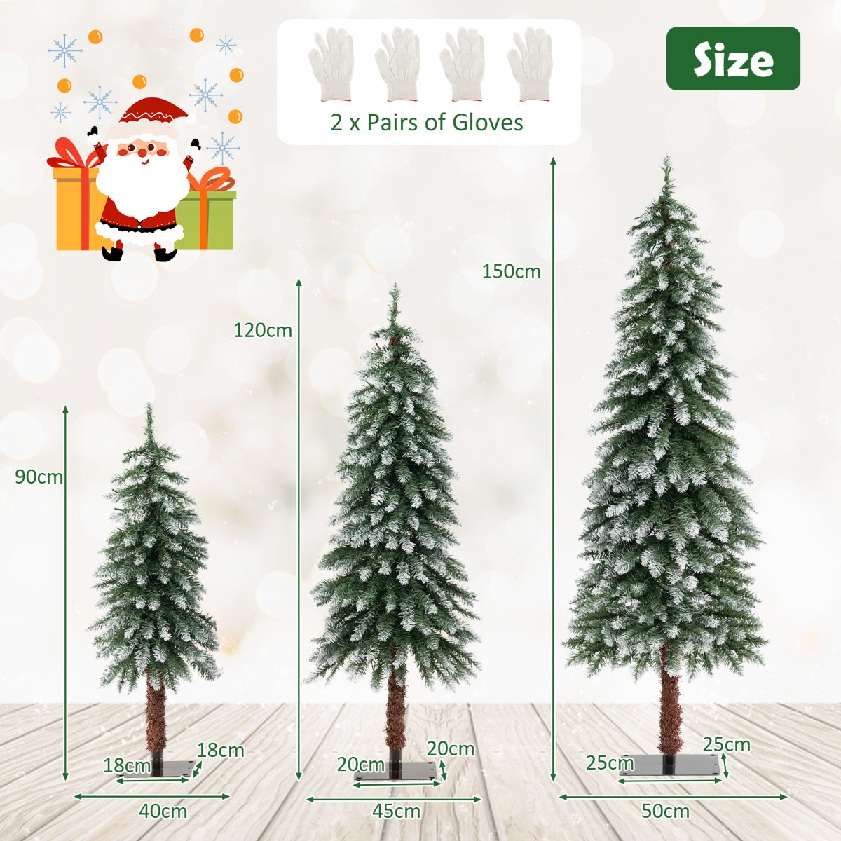 LIVSK Kerstbomenset - 3 Bomen in 90/120/150 cm - Sneeuwnaalden - LED-Verlichting - Duurzaam PVC - Groen en Wit