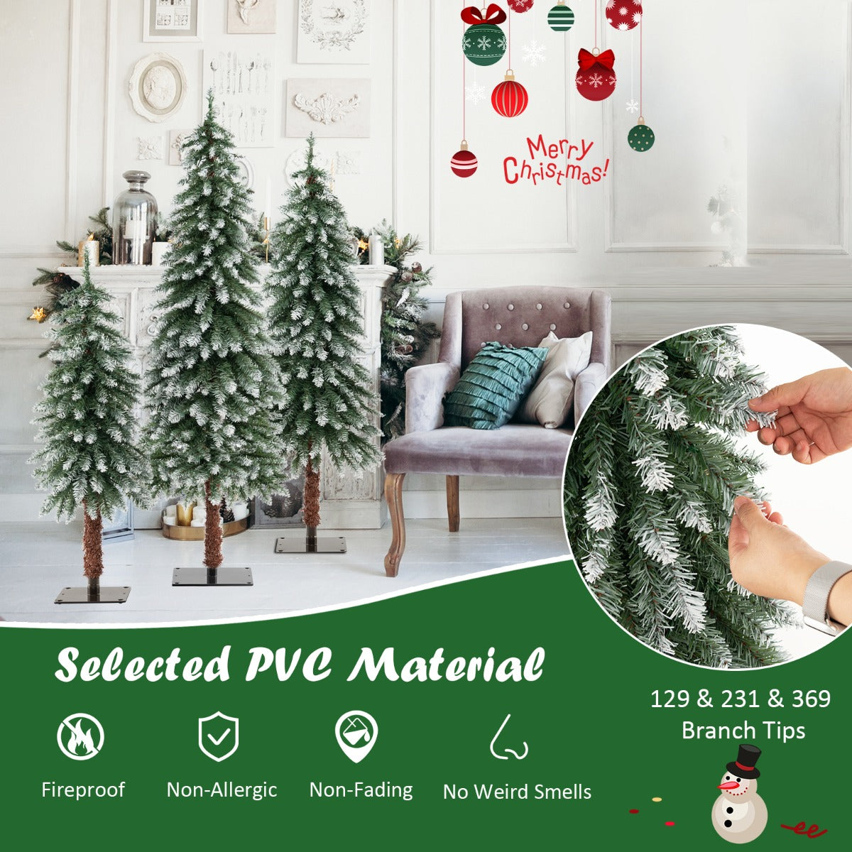 LIVSK Kerstbomenset - 3 Bomen in 90/120/150 cm - Sneeuwnaalden - LED-Verlichting - Duurzaam PVC - Groen en Wit