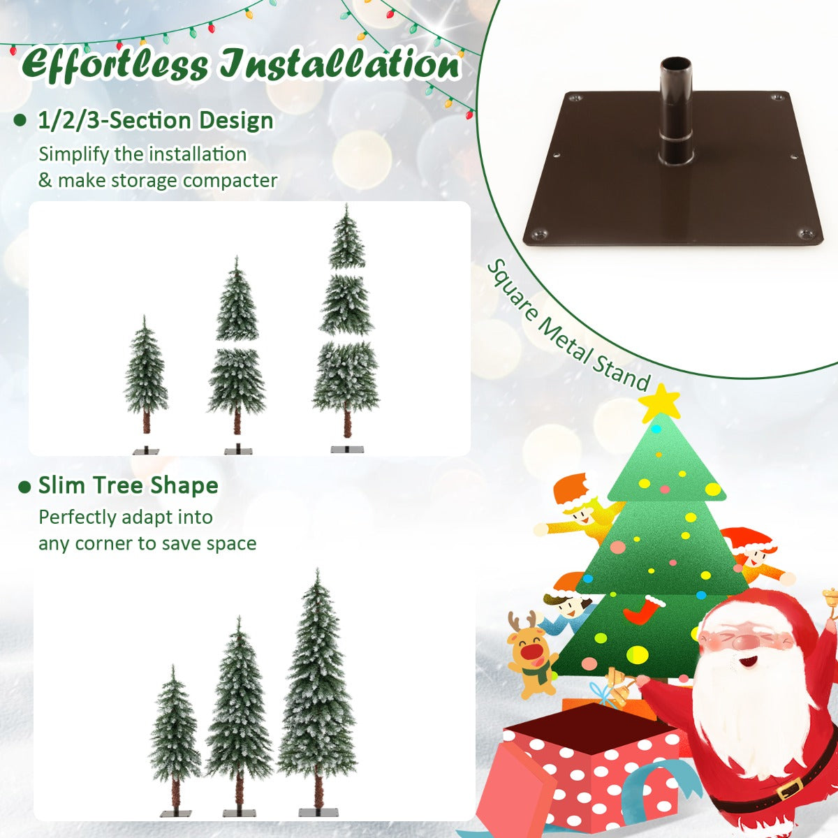 LIVSK Kerstbomenset - 3 Bomen in 90/120/150 cm - Sneeuwnaalden - LED-Verlichting - Duurzaam PVC - Groen en Wit