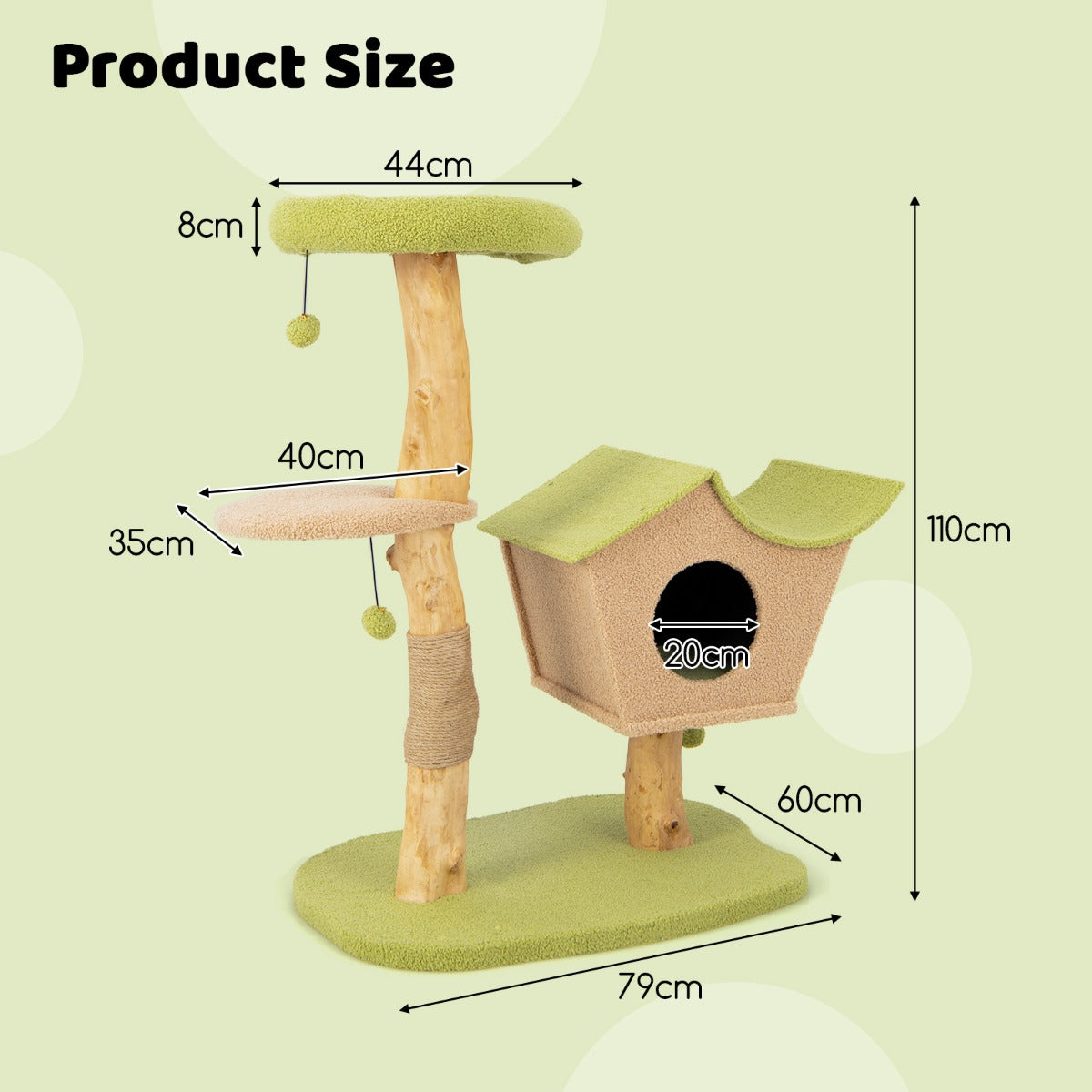 Livsk costway set van 3 multifunctionele kattenmeubels inclusief toren met krabpaal en kattenhuisje met antikantelvoorziening 2
