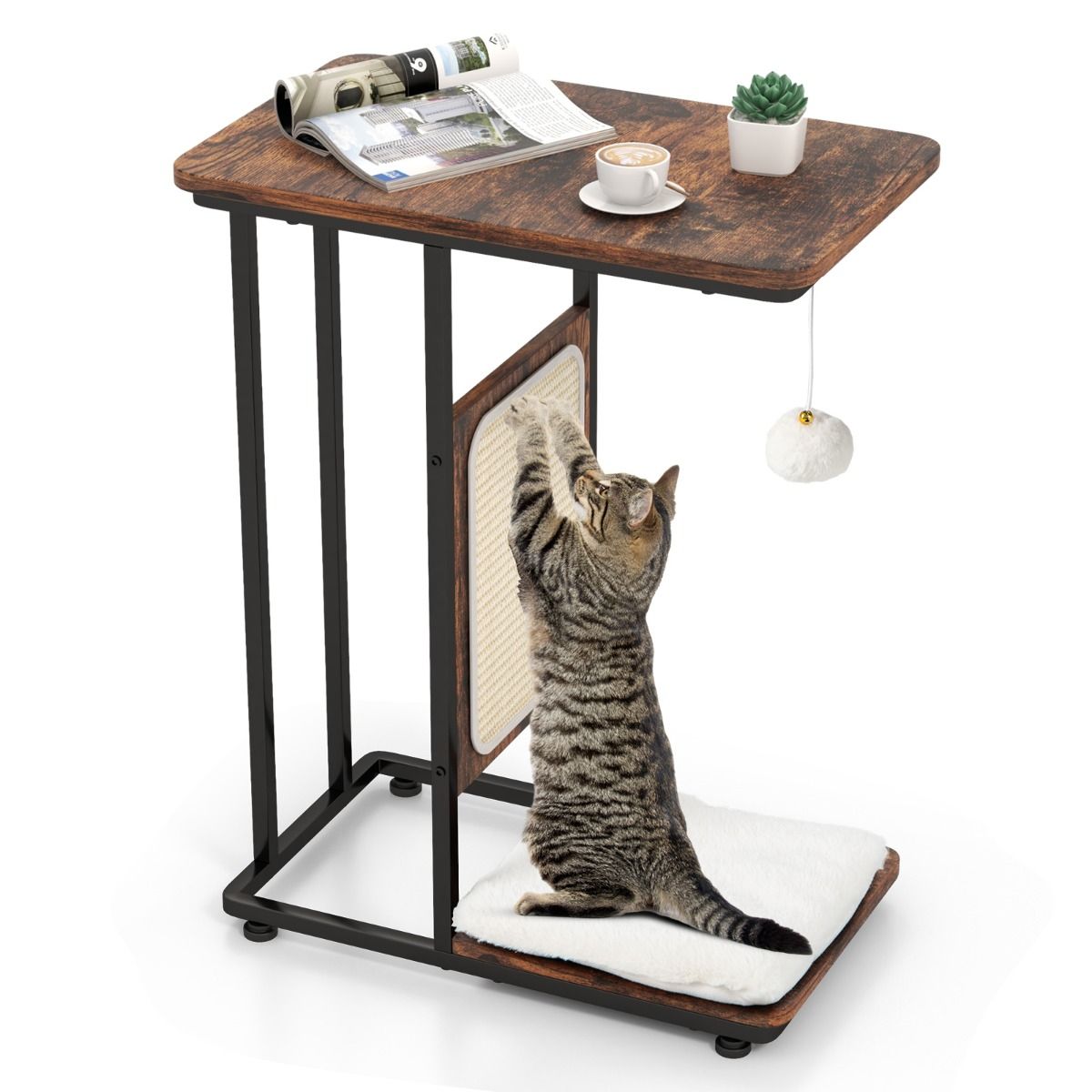 Livsk costway set van 3 multifunctionele kattenmeubels inclusief toren met krabpaal en kattenhuisje met antikantelvoorziening 5