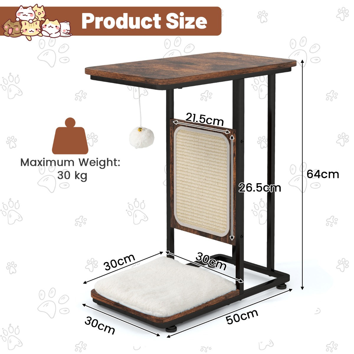 Livsk costway set van 3 multifunctionele kattenmeubels inclusief toren met krabpaal en kattenhuisje met antikantelvoorziening 6