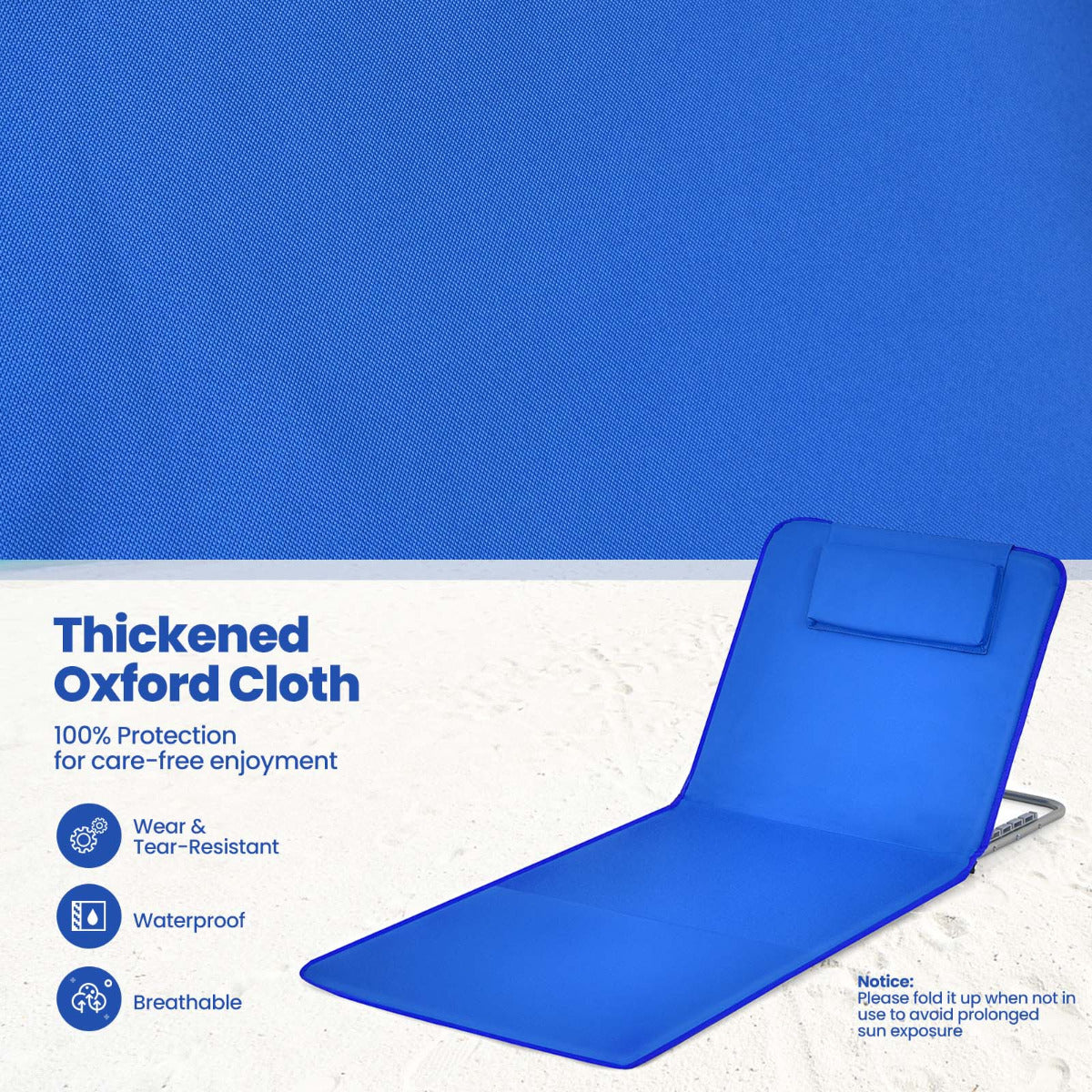LIVSK 3-delige Opvouwbare Mat Set - Ademend Oxford Stof - Verstelbare Rugleuning - Compact en Lichtgewicht - Blauw