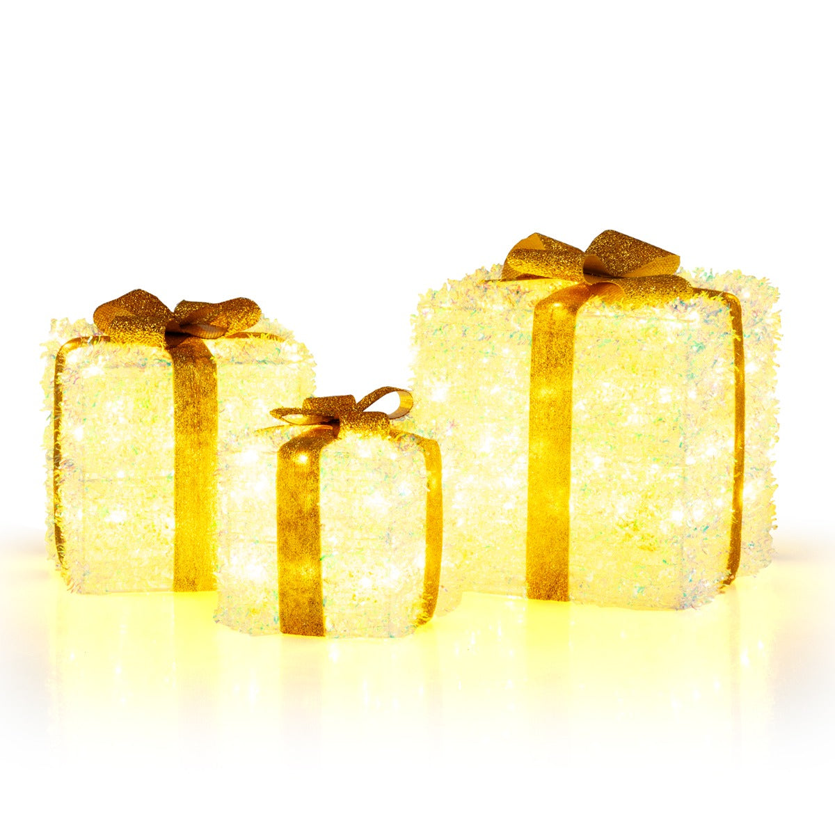 LIVSK Set Lichtgevende Kerstcadeaudozen - 40 + 60 + 100 Warmwitte LED's - Sterke Metalen Frames - Voor Binnen en Buiten -
