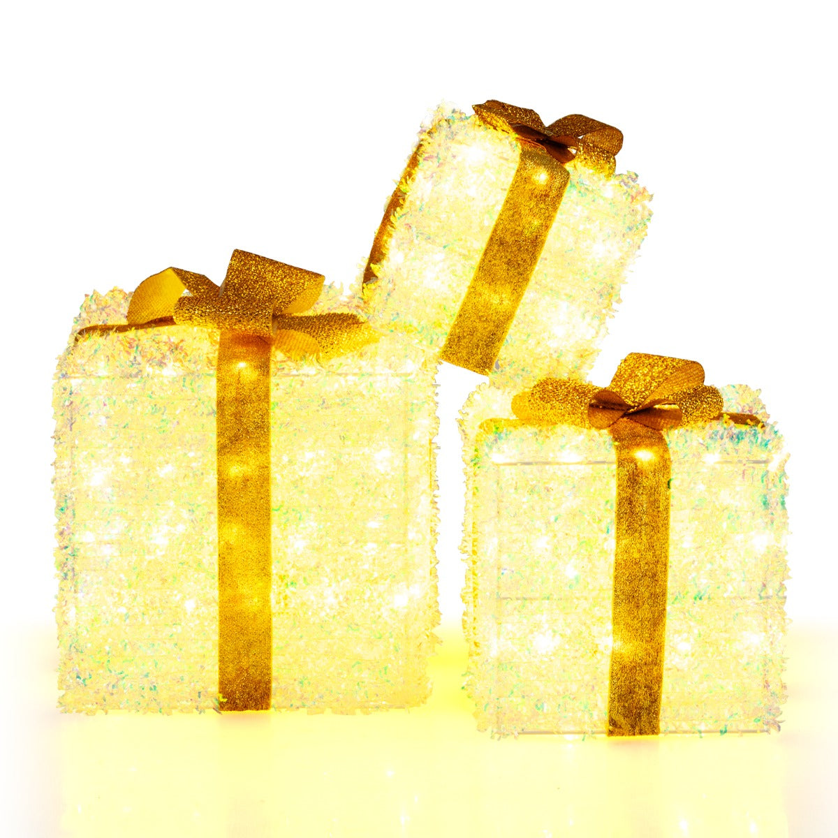 LIVSK Set Lichtgevende Kerstcadeaudozen - 40 + 60 + 100 Warmwitte LED's - Sterke Metalen Frames - Voor Binnen en Buiten -