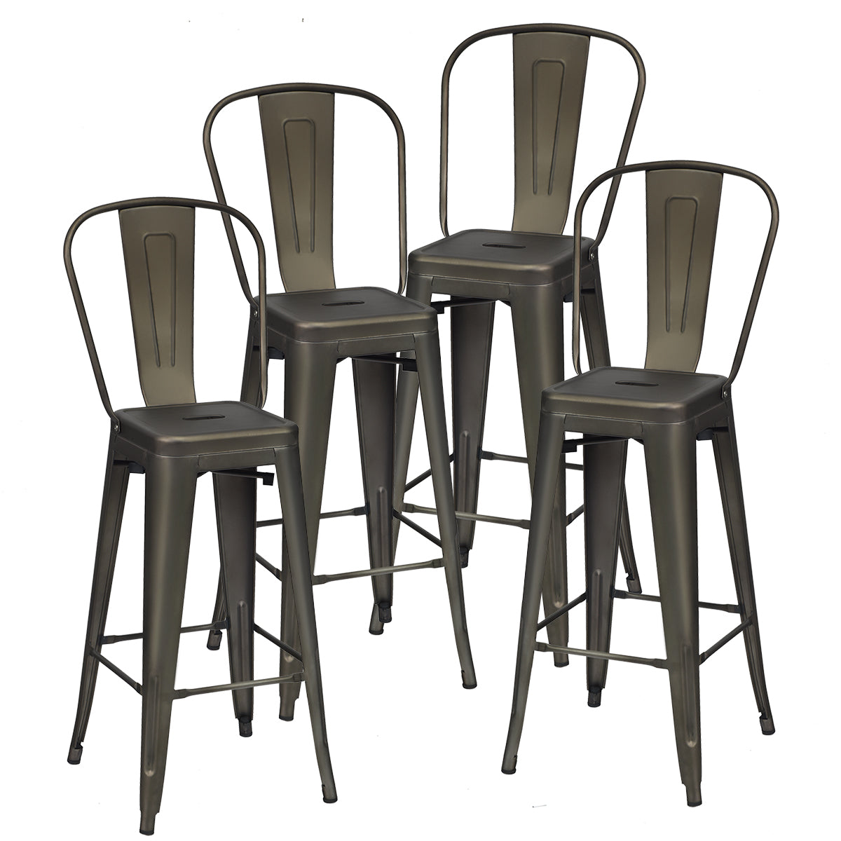 Livsk costway set van 4 barkrukken stapelbaar zithoogte 76 cm bistrostoel met afneembare rugleuning en voetkussens keukenkruk van metaal vintage