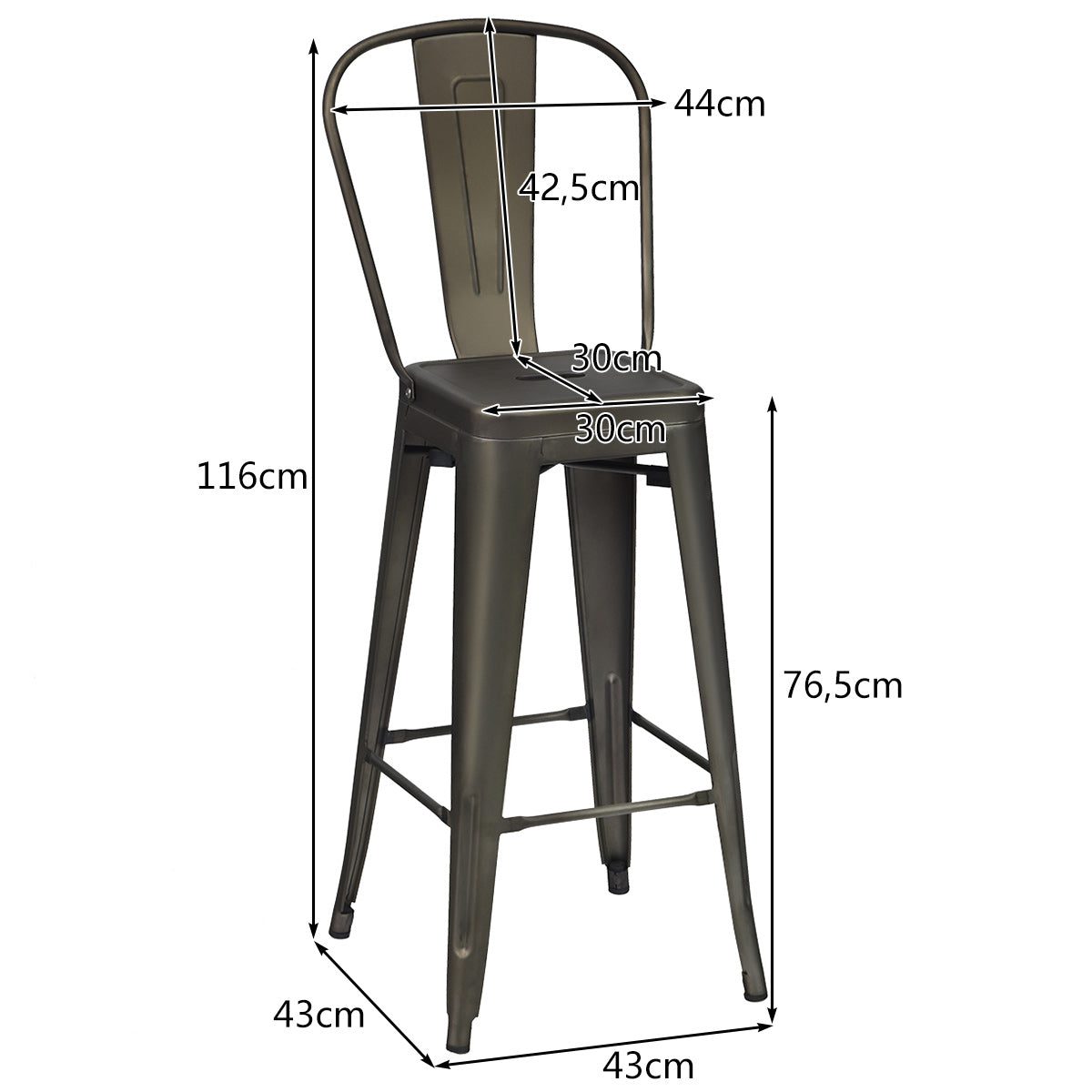 Livsk costway set van 4 barkrukken stapelbaar zithoogte 76 cm bistrostoel met afneembare rugleuning en voetkussens keukenkruk van metaal vintage 3