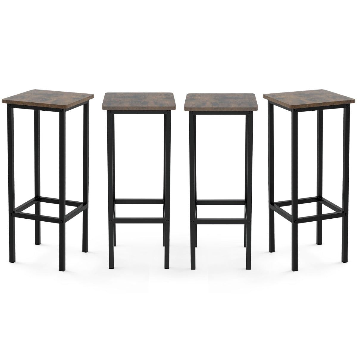 LIVSK Set van 4 Barkrukken - Stevig Metalen Frame - Antislipvoetjes - Comfortabele Voetsteunen - Tot 150 kg - Rustiek bruin, zwart