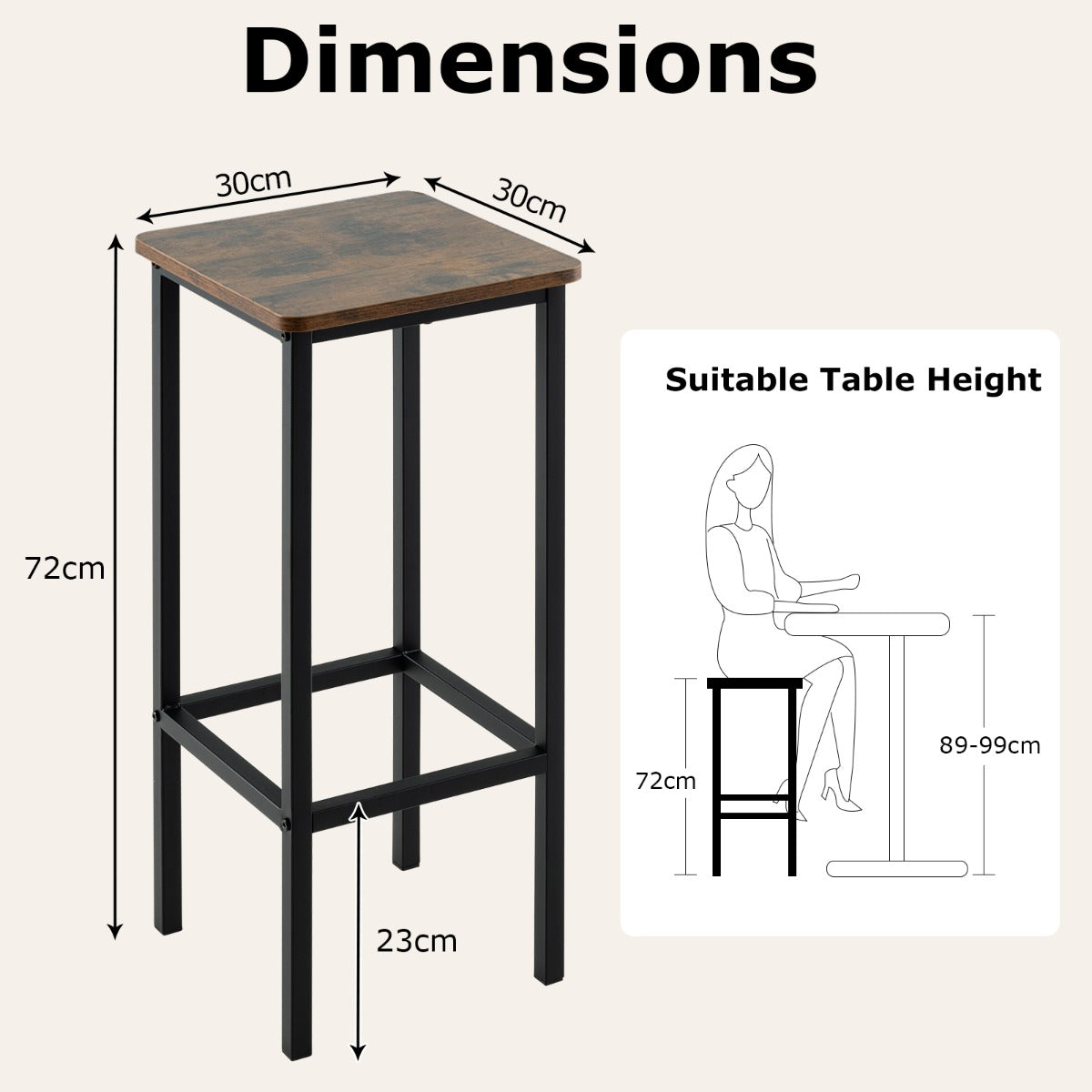 LIVSK Set van 4 Barkrukken - Stevig Metalen Frame - Antislipvoetjes - Comfortabele Voetsteunen - Tot 150 kg - Rustiek bruin, zwart