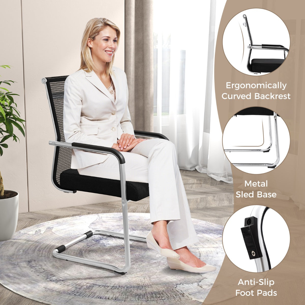 Livsk costway set van 4 bureaustoelen en industrieel bureau conferentiestoelen met gaasbekleding en computerbureau 4