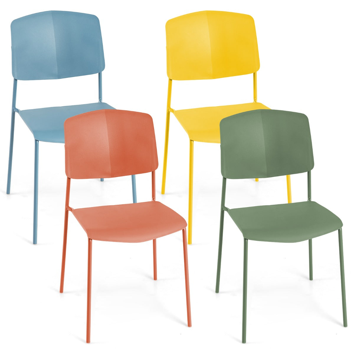Livsk costway set van 4 eetkamerstoelen bijzetstoelen zonder armleuningen ergonomische rugleuning en brede zitting stapelbaar capaciteit 160 kg multicolor