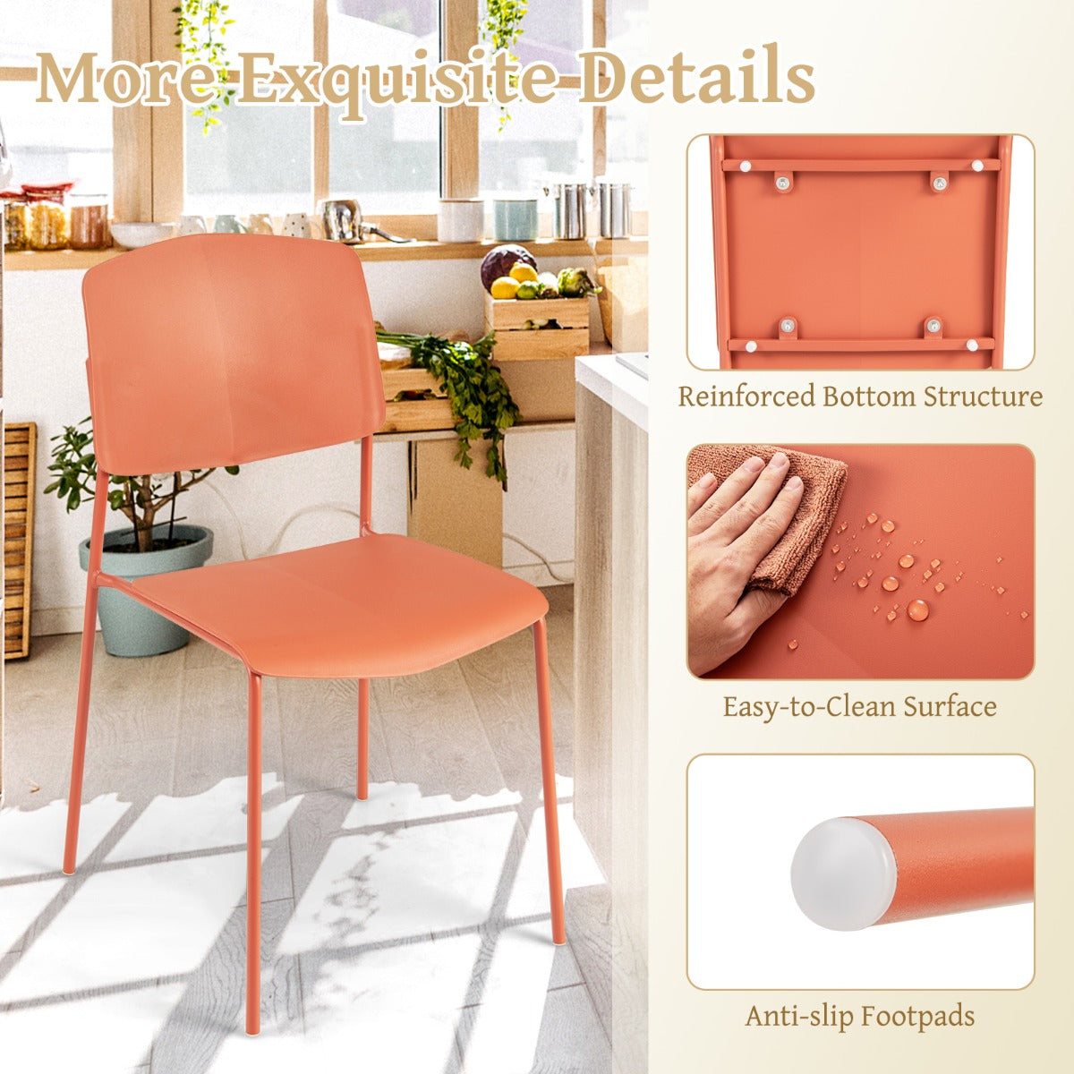 Livsk costway set van 4 eetkamerstoelen bijzetstoelen zonder armleuningen ergonomische rugleuning en brede zitting stapelbaar capaciteit 160 kg multicolor 5